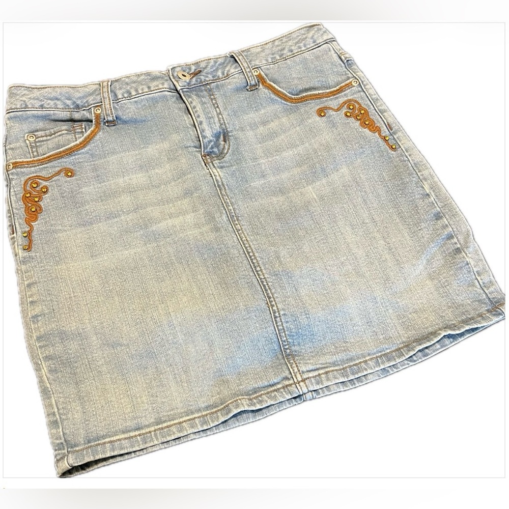 Vintage L.A. Blues Denim Skort Embroidered Rhinestone Y2K Mini Size 10